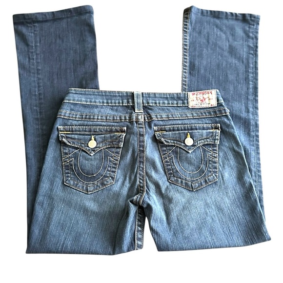 True Religion Boot Cut Denim Blue Jeans Dark Wash Natural Fading Y2K Womens 30 - Picture 8 of 15